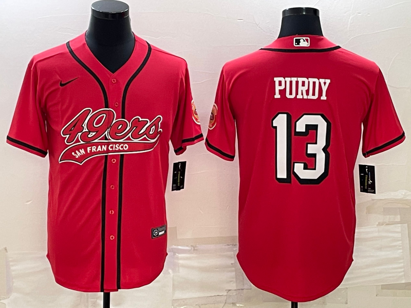 Men's Red San Francisco 49ers #13 Brock Purdy New With Patch Cool Base Stitched Baseball Jersey